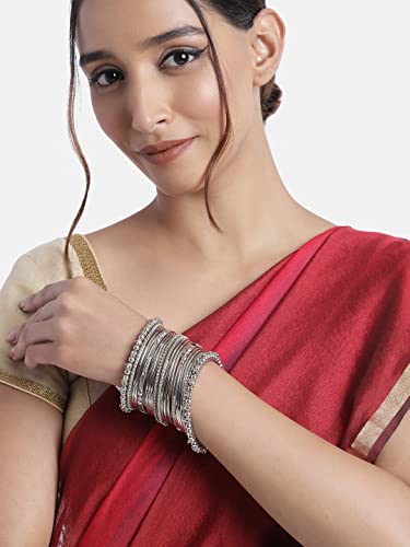 I Jewels Silver Oxidized Indian Wedding Bollywood Bangle Set For Women3