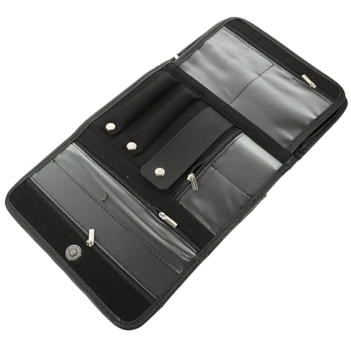 YARNOW Bolsa Organizadora de Joyas Enrollable Negra, Portátil y Plegable para Viajes, Compartimentos para Collares, Pendientes, Anillos y Pulseras, Organizador de Joyas Ligero y Compacto