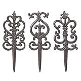 Sungmor Vintage Cast Iron Garden Stakes - 3PCS Ornate Metal Plant Stakes for Yard Art, Patio,Lawn Ornamentation,5.3inch Tall Antique Black Finish,Exquisite Garden Decor