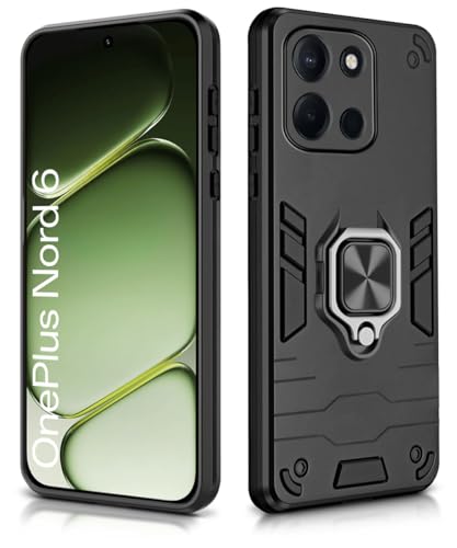 Image of WOW IMAGINE Shock Proof Back Case Mobile Cover for 1+ OnePlus Nord 6 5G | Back Cover Case (Tough Armor | Hybrid PC + TPU | Ring Holder & in-Built Kickstand | Black)
