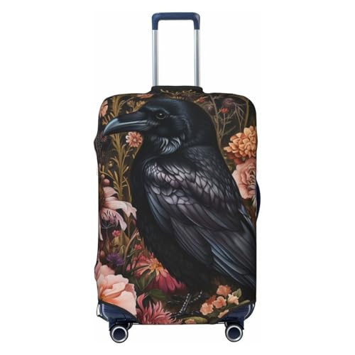 Travel Luggage Covers,Small Elegant Raven Surrounded By Flowers Thicker Elastic Suitcase Cover Dustproof Baggage Cover Scratch-Resistant Suitcase Cover Protector Fit 22-24 Inch Luggage Medium