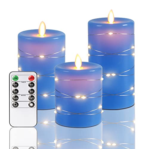 Fanzir Blue Flameless Candles Battery Candle with String Lights Battery