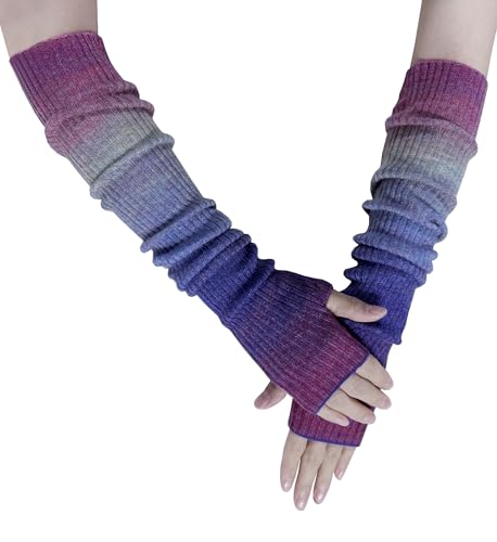 Farlenoyar Warm Cashmere Long Arm Gloves for Women Cozy Winter Fingerless Gloves Soft Arm Warmers Great Holiday Gift(Multi-1)