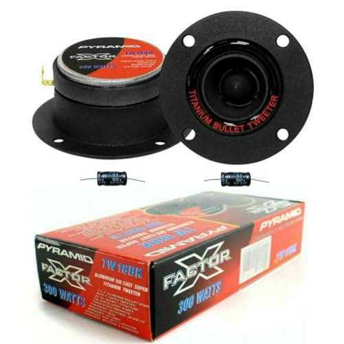 Kit Set para Pyramid TW18BK 2 Super Tweeter Negro y Rojo 150 Watt rms 300 Watt MAX Desde 9.80 cm de diámetro con Profundidad Reducida Solo 3.90 cm sensibilidad 98 db spl, el par + capacitores Gratis