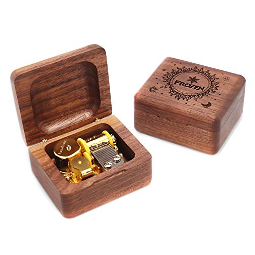 Youtang Boîte à musique La Reine des Neiges en bois de noyer avec mécanisme doré à remonter, boîte cadeau pour Noël, anniversaire, Saint-Valentin