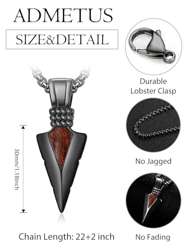 ADMETUS Arrowhead Necklace for Men 925 Sterling Silver Native American Jewelry American West Pendant Protection Gifts for Outdoor Sports Enthusiast with 2.5mm 22"+2" Rolo Chain2