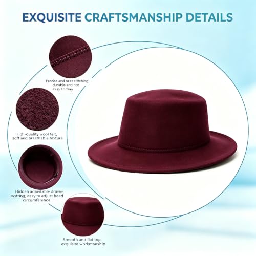 Image of Fedora Flat Hat Classic Wide Brim Cap Panama Style Jazz Hat for Wedding Party Talent Performance Xmas Gift Unisex