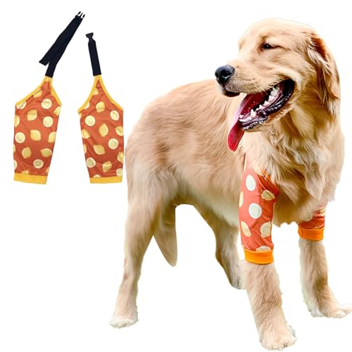 Image of Dog Knee Protector Pad for Calluses Knee Brace Front Elbow Support Wrap, Pet Sleeves for Wounds Dog Elbow Callus Treatment for Medium Large Dogs with Scarf(2XL Lemon)