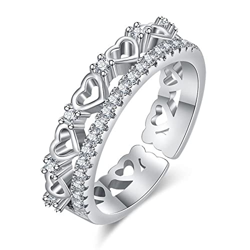Womens Silver Plated Charm Ring Studded With Zircon Stones, open heart inlaid finger bands, Plain Heart Band Dainty, Exquisite Ring Fresh Style, Open Adjustable Rings For Women(Silver) (B09M6NNQSL) Amazon Price History, Amazon Price Tracker