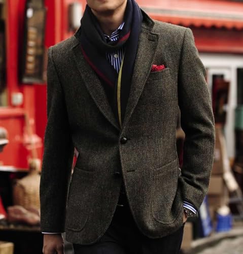 Men's Tweed Blazer Jacket Retro 2 Button Herringbone Casual Sport Coat Prom Jackets2