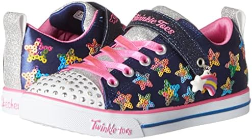 Skechers Kids Girls Sparkle LITE Sneaker, Navy/Multi, 1 Little Kid | Image 6