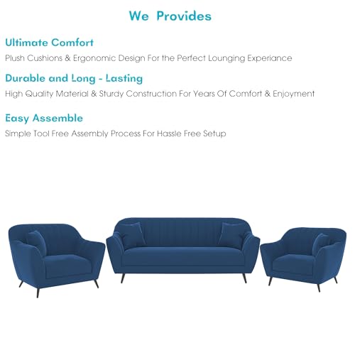 Image of Atticus 3+1+1 Seater Sofa Set for Living Room (Blue Colour) Premium Fabric Sofa