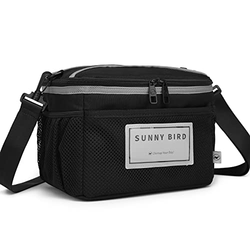 SUNNY BIRD Insulated Lunch Bag with Foldable and Leakproof Design, Thermally Insulated, Shoulder Strap for Women, Men and Teen (Black 002)