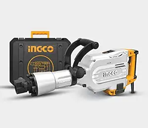 Ingco 1700W Demolition breaker With 2pcs chisels (Impact force:45J & Impact rate:1400bmp), 220 Volts (DC, Silver and Black