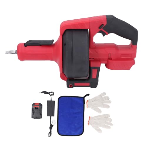 Portable Electric Drain Auger, 7M Flexible Cable Clog Remover with 6.0AH Battery, Adjustable Speed, LED Work Light, for Sewer, Toilet, Sink Pipes (US Plug 100 to 240V)