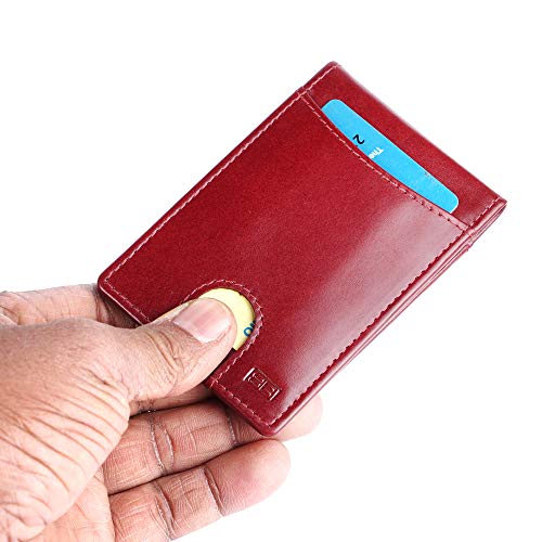 Image of Brooklyn Bridge Genuine Leather Money Clip Wallet for Men VT Blood Red - Premium Slim RFID Protected Wallet with Cash Clip & Multiple Card Slots, Stylish Front Pocket Design, Gift for Men