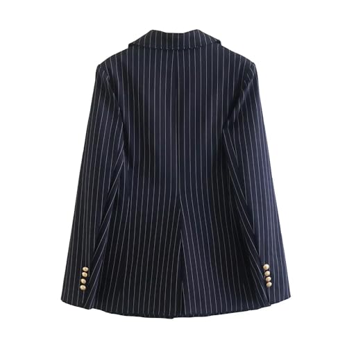 Women Striped Chic Office Blazers Coats Casual Lapel Button Long Sleeve Double Breasted Slim Blazer2