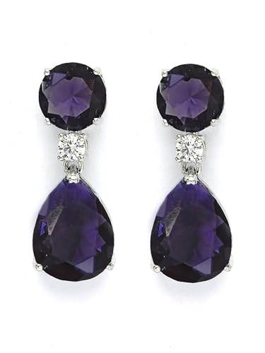 Image of Karatcart Silver Tone Green American Diamond Drop Earrings for Women