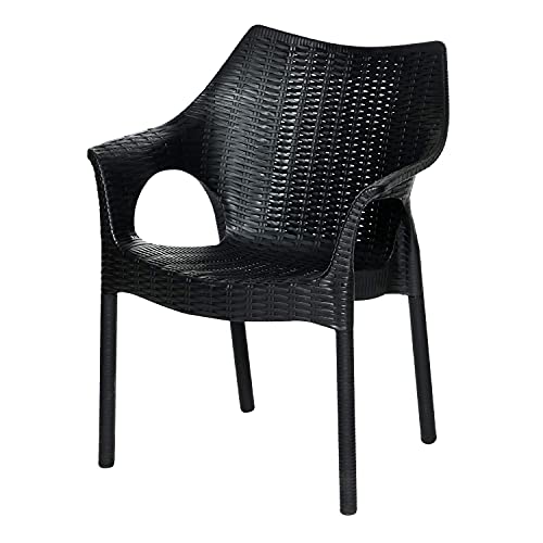 Image of Supreme Cambridge Heavy Plastic Chair for Indoor and Outdoor Use (Color: Black, Set of 2 Chairs)