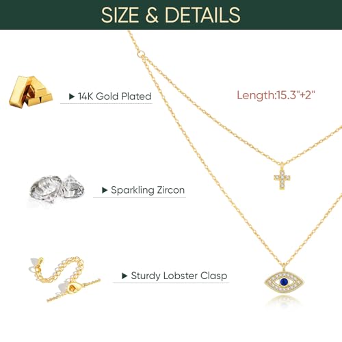 60% Off Women's 14K Gold Plated Evil Eye Cross Necklace