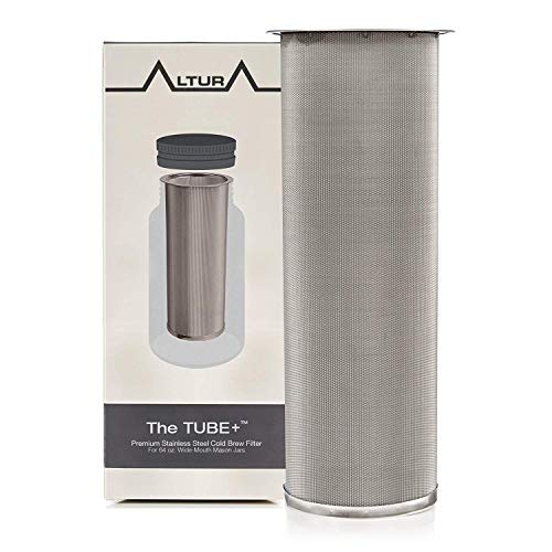 The TUBE+: Cold Brew Coffee Maker and Tea Infuser Kit. Premium Stainless Steel Mesh Filter Designed to Fit 64 Oz. Wide Mouth Ball Mason Jar . Brew Guide and Recipe eBook Included