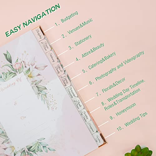 Wedding Planner Book And Organizer For The Bride, Beautiful Engagement Gift For Couples, Bride, Unique Wedding Planning Book 11" X 9" Hard Cover & Calendar & Inner Pockets #TOP3