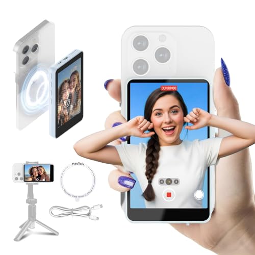 Image of SYNCO Wireless Selfie Monitor Screen for iPhone 7-16 Series(Blue) | Magnetic Back Camera Selfie Monitor, Secure Private P2P Network, Vlog 4K /1080p, 164FT Long Range for TikTop, Youtube, Makeup