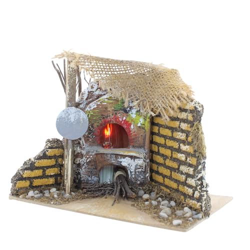 Moranduzzo Forno con Lampada Effetto Fiamma – Ambientazione Rustica Artigianale per Presepe, 15x10x13 cm – Realizzato a Mano, Prodotto Ufficiale Made in Italy