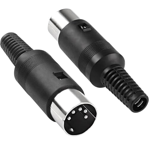 Conector audio DIN 5 pines, Conector MIDI 5 Pin, Adaptador Macho DIN de 5 Pines, Compatible con Bang & Olufsen B&O, PowerLink, BeoLab 3, Ordenador, Sonido, Negro, 1 unidad