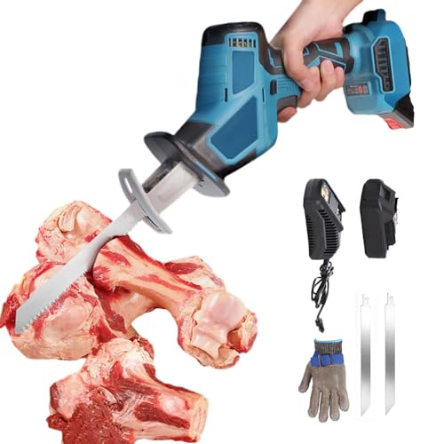 Sierra de huesos eléctrica 21V, 3.0mAh sierras de sable sin cable para carne, sierra de huesos con motor sin escobillas para manitas de cerdo, huesos de ternera, chuletas de cordero,1Battery
