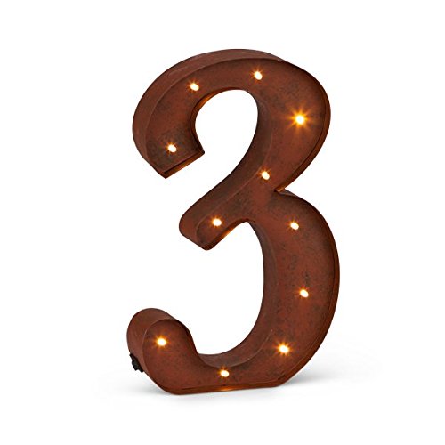 The Gerson Company 12 Inches High Finish LED Lighted Numeral ''3", Rustic Brown, 12"