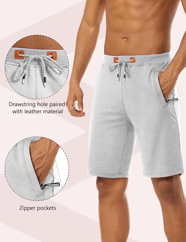 Image of CRYSULLY Men's Cotton Joggers Casual Workout Shorts Running Shorts with Zipper Pockets 1703