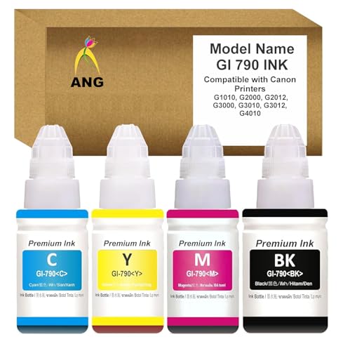 Image of ANG GI 790 Ink Refill for Canon PIXMA G1000, G1010, G1100, G2000, G2002, G2012, G2100, G3000, G3010, G3012, G3100 Printers Ink (Black, Yellow, Cyan, Magenta)