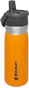 Stanley IceFlow Flip Straw Edelstahl Trinkflasche mit Strohhalm 0.65L - Hält 12+ Stunden Kalt - Thermosflasche Auslaufsicher - Wasserflasche BPA-Frei - Spülmaschinenfest - Saffron