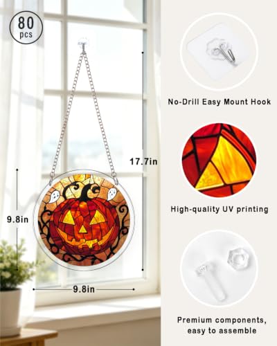 Image of Acrylic Jigsaw Puzzle Suncatcher Ghost Flame Pumpkin Puzzles Gifts 9.8 inch