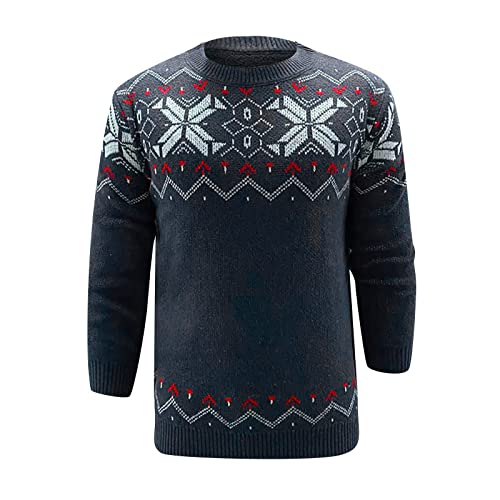 Men's Autumn Winter Vintage Sweater, Long Sleeve Pullover Mens Work Fall With Designs Oversize Warm Comfort Tops Knitted Print Button Down Round Neck Pullover Mens Navy #TOP4