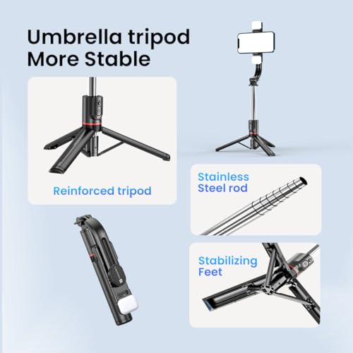 Image of Portronics Lumistick Smart Selfie Stick with 360 Degree Rotation, Bluetooth v5.3, 1160mm Extension Rod, 3 Light Modes for iPhone /Mi /OnePlus /Samsung /Oppo /Vivo and All Phones(Black)