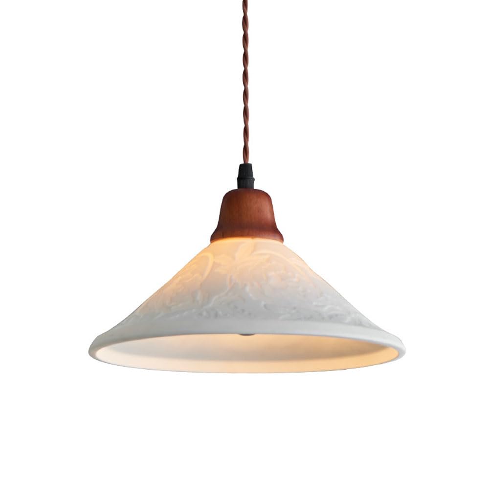 LYMSXAZOU Brown Wooden Lamp Body Hanging Ceiling Fixtures,Ceramic Pattern Lampshade Indoor Pendant Lighting,Adjustable Rope Droplight,for Bedroom, Living Room Lighting Fixtures Star of Light