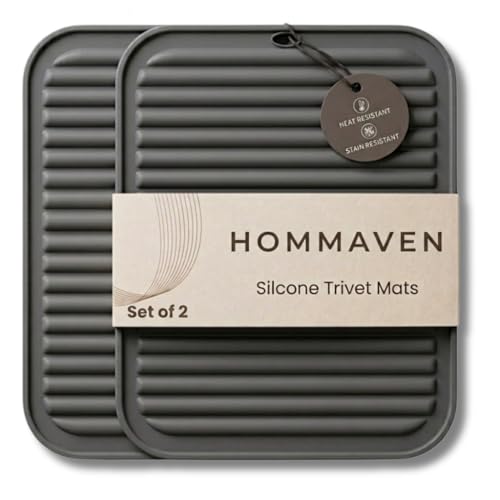 Extra Thick 6.9mm Silicone Trivet Mats Set (Pack of 2 Charcoal Grey Heat Resistant Hot Pads & Pot Holders)