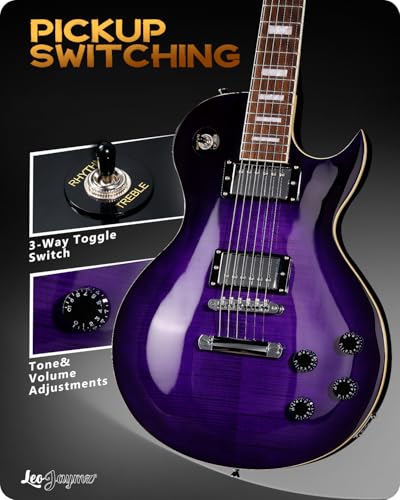 leo jaymz sc series electric guitar  mahogany body laurel fingerboard dual humbuckers stainless steel frets tune-o-matic bridge c neck 181 tuners violet flame
