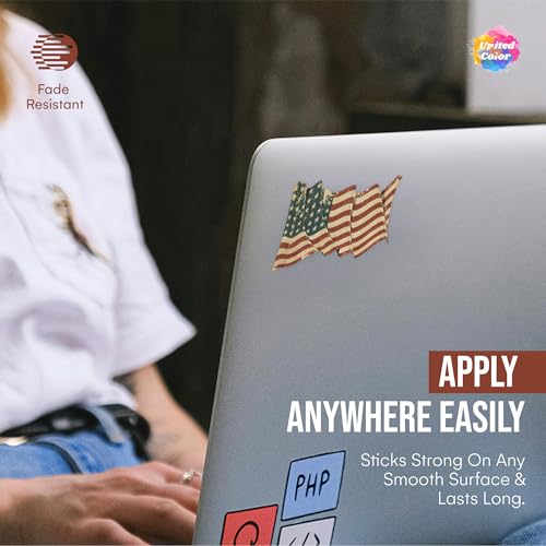 Image of American Flag Stickers (4 Pack) - Waterproof, UV Resistant, Strong Adhesive Distressed American Flag Decal - Used for Car, Truck, Laptop, Water Bottle, Phone Case
