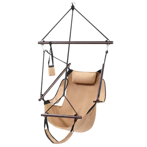 ONCLOUD Upgraded Unique Hammock Hanging Sky Chair, Air Deluxe Swing Seat with Rope (Tan)
