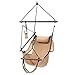 ONCLOUD Upgraded Unique Hammock Hanging Sky Chair, Air Deluxe Swing Seat with Rope Through The Bars Safer Relax with Fuller Pillow and Drink Holder Solid Wood Indoor/Outdoor Patio Yard 250LBS (Tan)