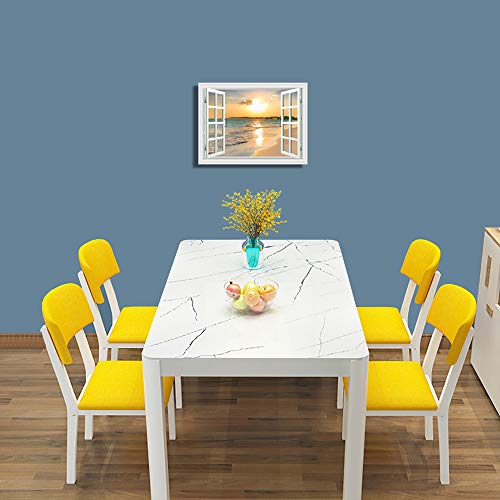 Creative View Canvas Prints Wall Art Lavender Garden Sunflower With Sunset Wall Art Painting, Elephant Beautiful Landscape, Framed Print Poster For Living Room Bedroom (Window Seaview) #TOP1