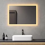 Meykoers Badezimmerspiegel mit Beleuchtung 50x70cm, LED Badspiegel mit Beleuchtung mit Taste Anti-Beschlag, Spiegel mit Beleuchtung Bad Warmweiß/Kaltweiß Licht LED Badezimmerspiegel