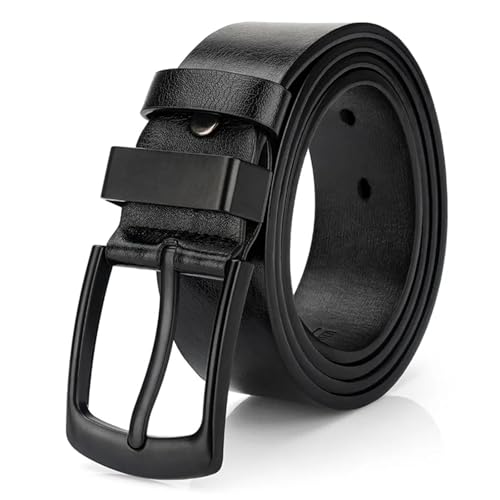 Maikun Men's Casual Belt Black Pin Buckle Student Versatile Leather Wide Belt