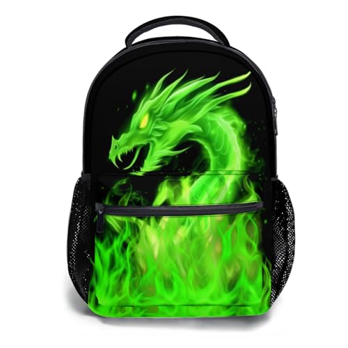 Nerxy Mochila casual mochila escolar mochila de viagem mochila para laptop, Dragão de fogo verde, One Size, Mochilas de viagem