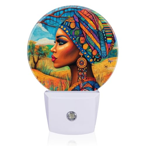 Image of LED Night Lights Lamp with Dusk to Dawn Sensor, African Woman with Strong Ethnic Style Night Light Plug Into Wall for Kids Room, Bedroom, Bathroom, Kitchen, Hallway