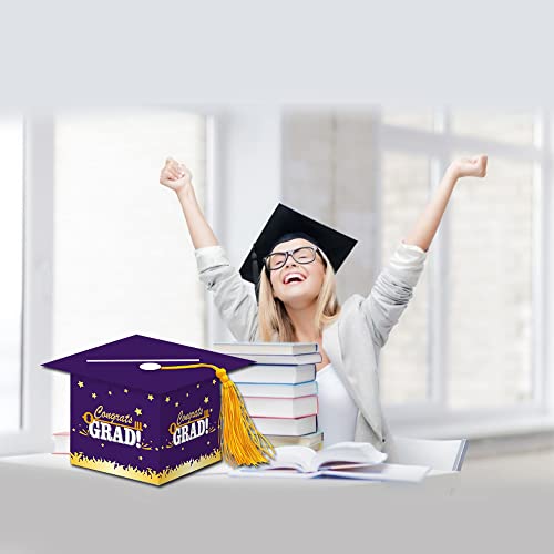 Image of 2026 Graduation Party Card Box, Purple Gold Congrats Cap Card Holder Box with Tassel for 2026 Graduation Party Decoration