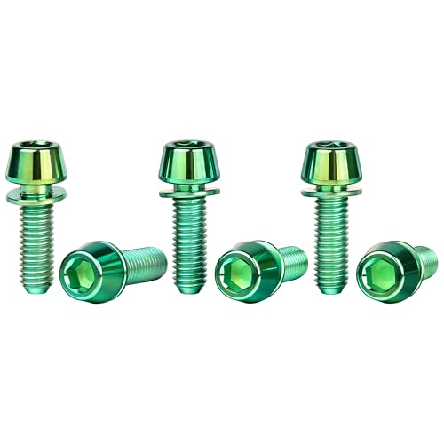 Image of Titanium Ti Allen Hex M5x16 18mm Tapered Head Bolt with Washer Screw for Bicycle Stem Parts Pack of 6 (Green, M5x16mm)